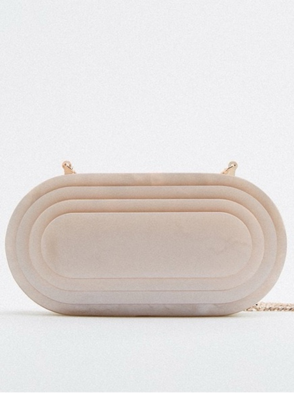 Zara cream oval pearly acrylic Art Deco clutch with strap chain